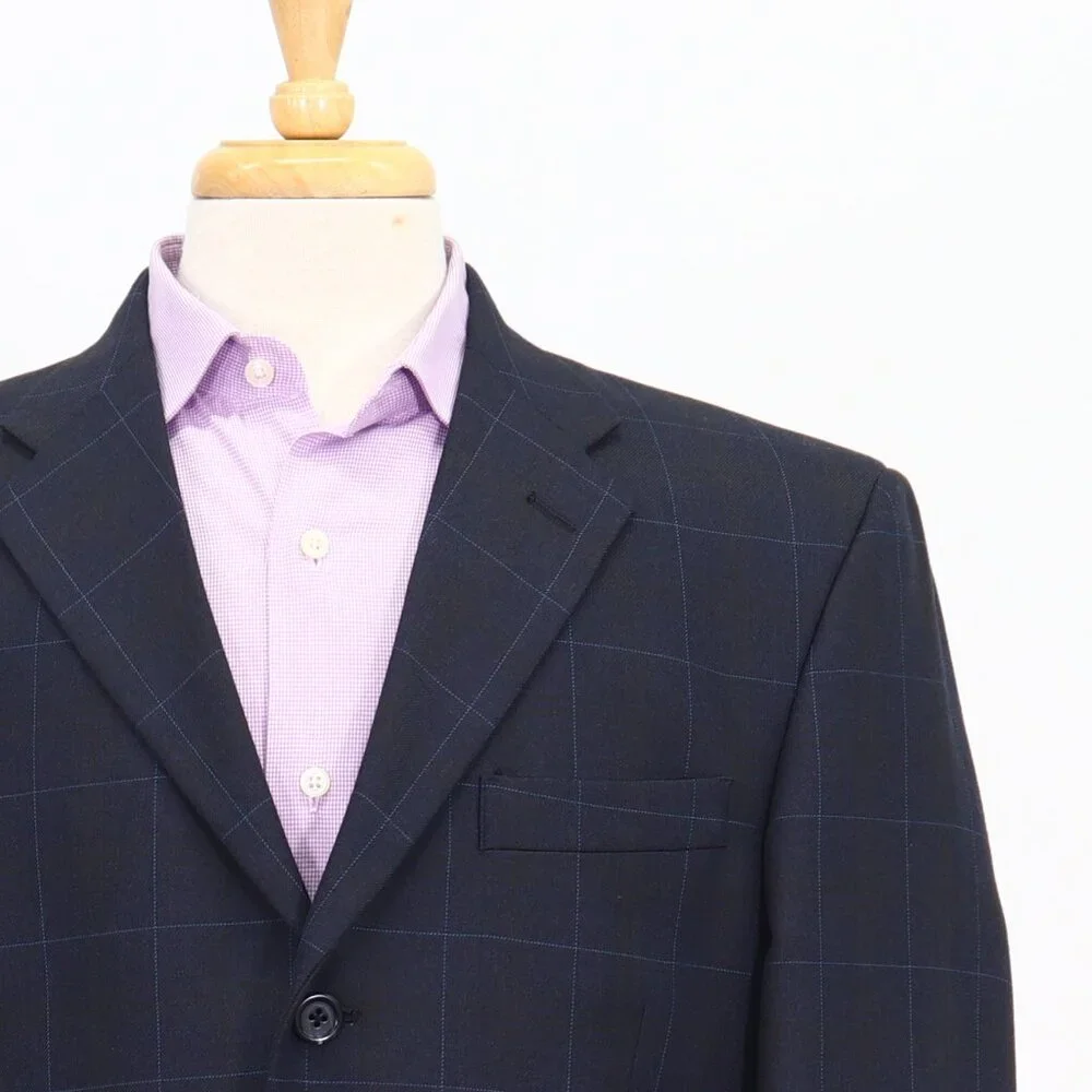 Axcess 42L Navy Blazer Sport Coat Jacket 3-Button Check T372